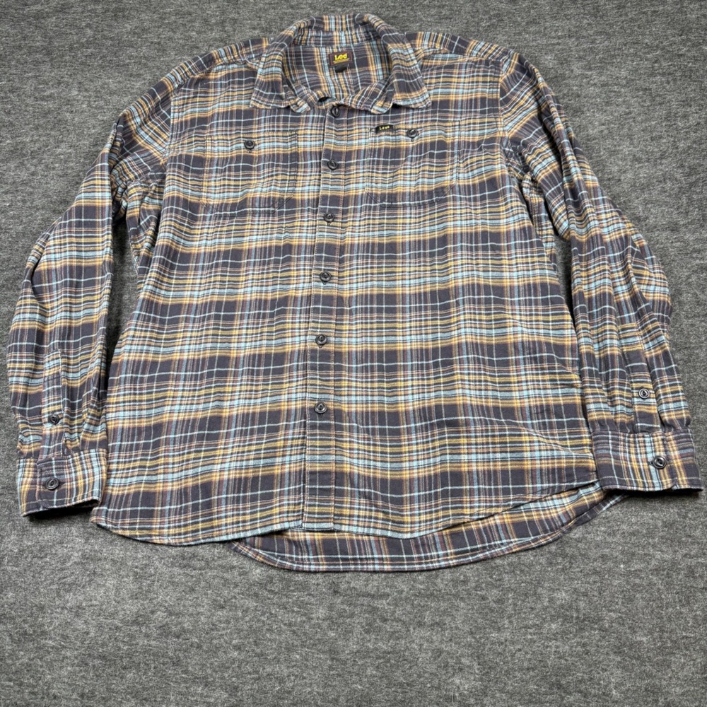 Lee Men's Plaid Flannel Long Sleeve Button Up Shirt XL Cotton Spandex